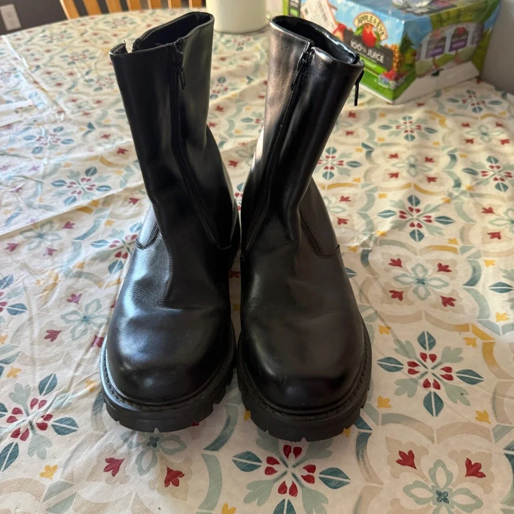 OC System Alpi Black Leather Winter Boots Faux Fur Lined Ice Grips Mens 42 US 9